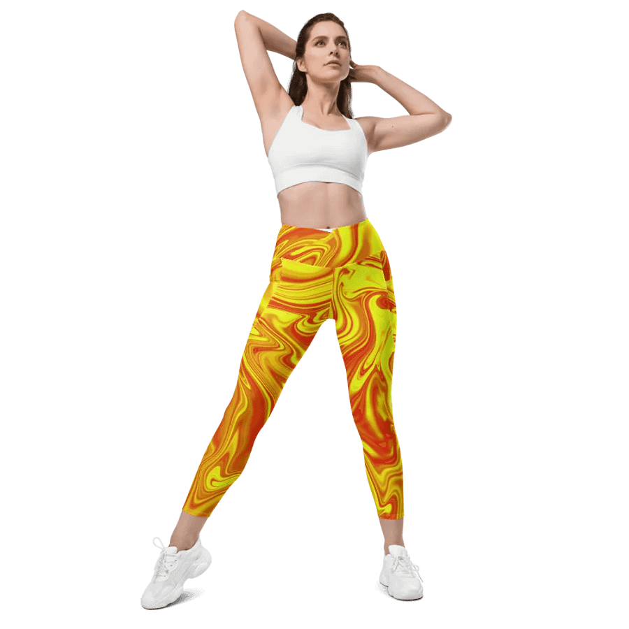 Leggings with Pockets - Yellow and Red Digital Fluid Art product image (4)