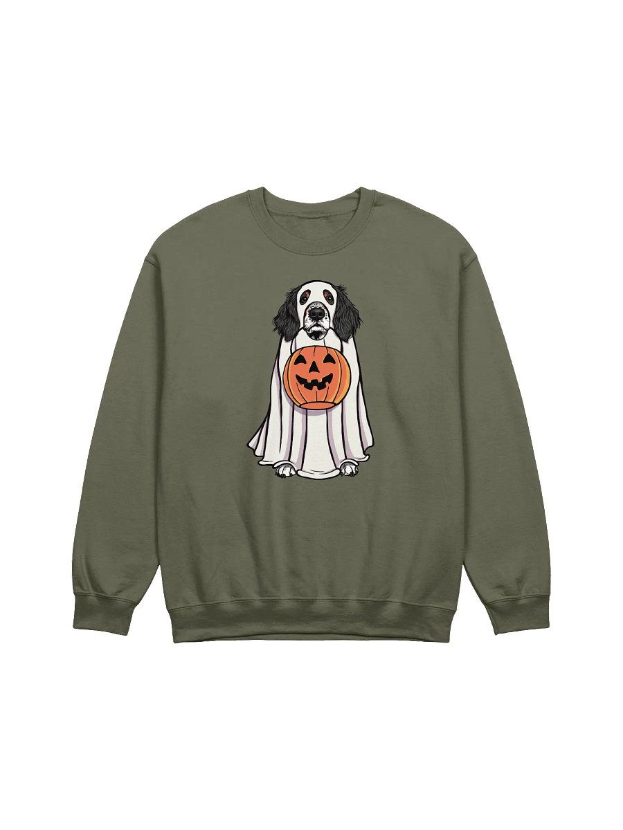 Funny Halloween Springer Spaniel(Tricolor) Sweatshirt | Funny Springer Spaniel Wearing a Ghost Costume and Holding a Pumpkin Basket product image (13)