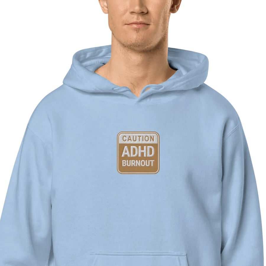CAUTION: ADHD BURNOUT embroidered pigment hoodie (brown design) product image (2)
