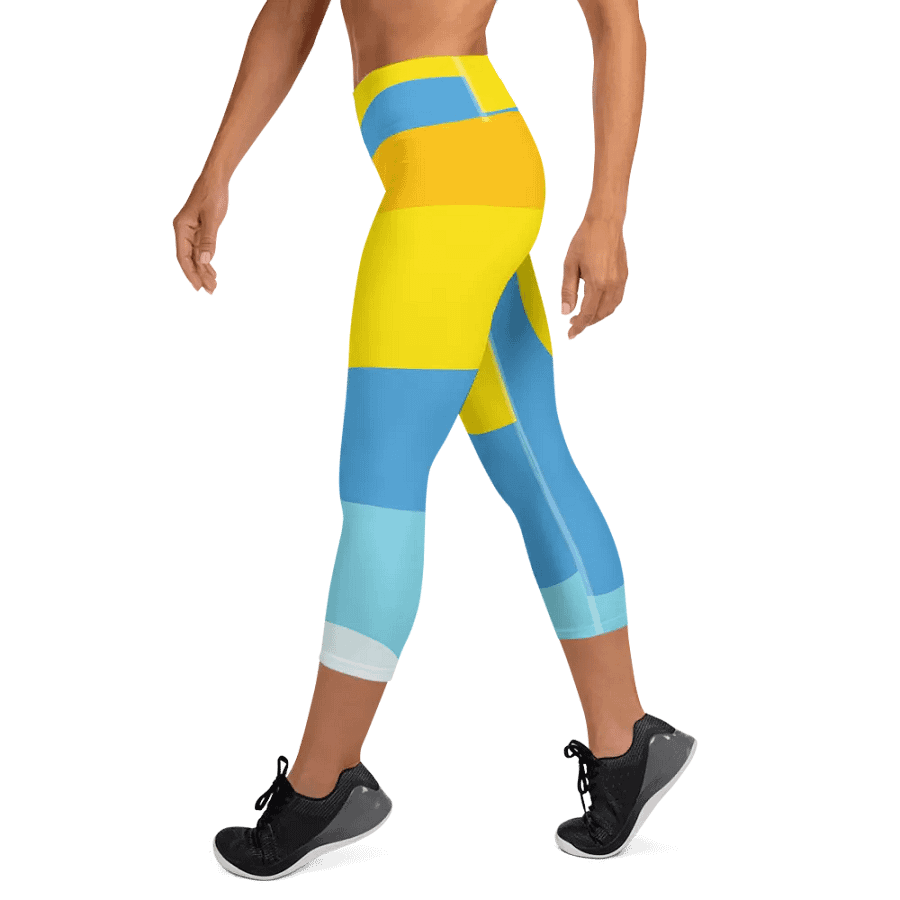 Yellow/Blue Abstract All-Over Geometric Print Capri Leggings product image (6)