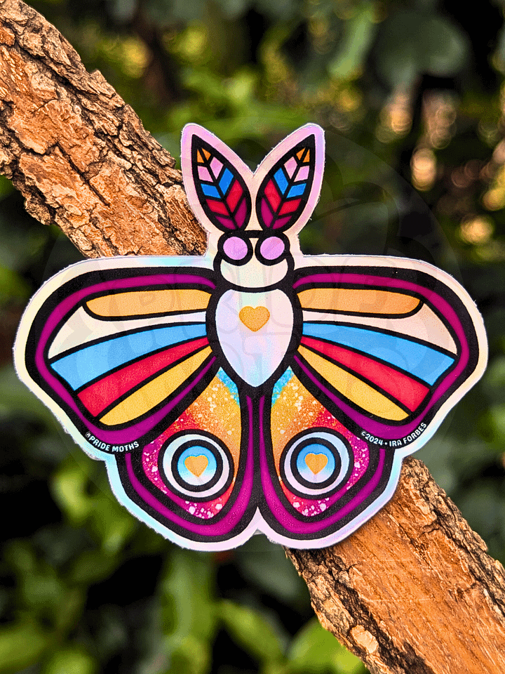 Polyamory Pride Moth | Holographic Stickers | 3x3 in. | Die Cut Vinyl | Shiny Holo Decal product image (1)