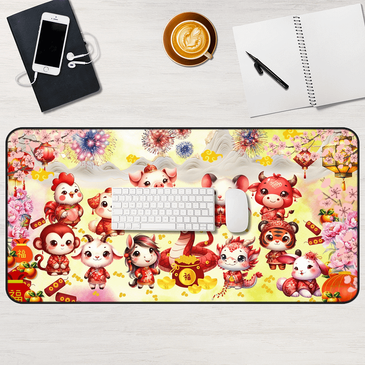 A Joyful Reunion Desk Mat: Friends Welcome the Year of the Snake | Chinese New Year 2025 product image (1)