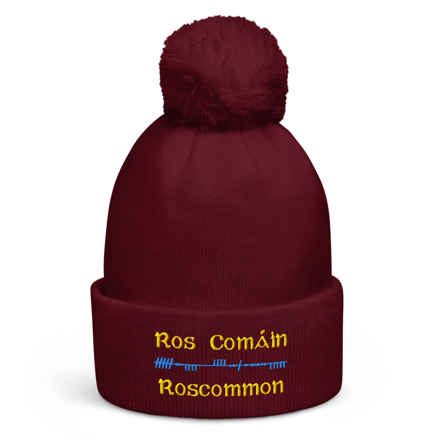 Roscommon/Ros Comáin Scholastic style Ogham embroidered Pom-Pom Beanie product image (2)