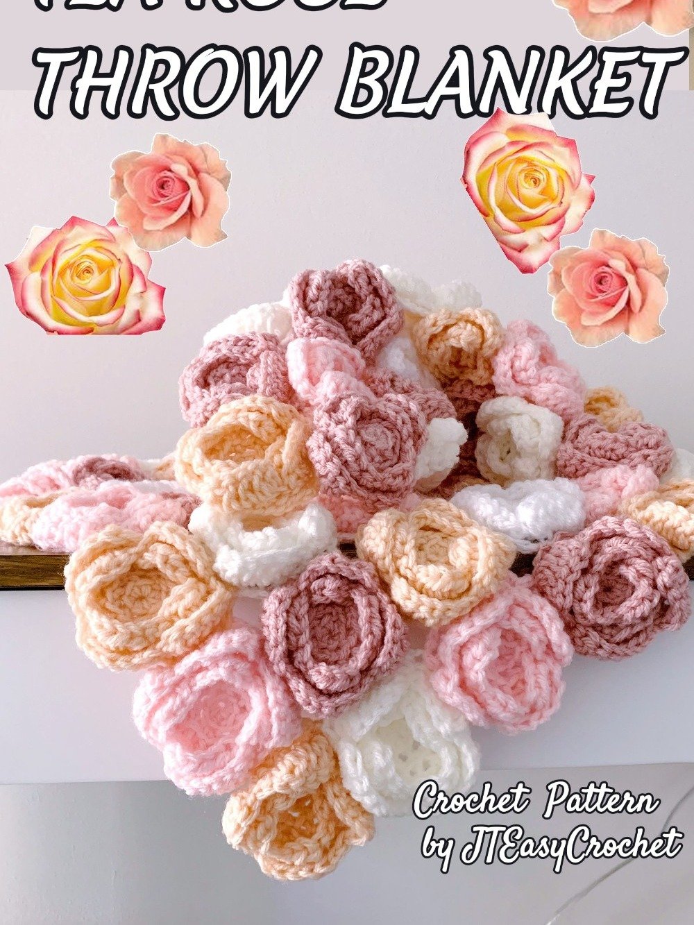 Tea Rose Baby Blanket Crochet Pattern & Video, Tea Rose Throw Blanket Home Decor Accent product image (9)