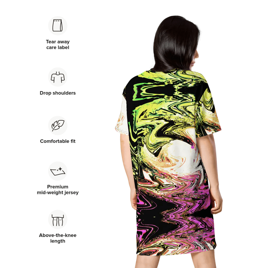 Abstract Neon Daisy Swirl Ladies T Shirt Dress product image (11)