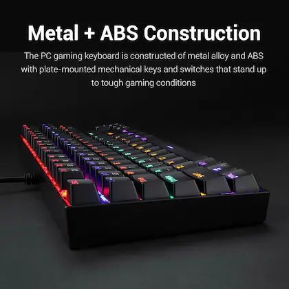 Redragon Kumara K552 Rainbow LED Backlit TKL Ten Key-Less Mechanical Wired Gaming Keyboard Without Numlock Keys (Black) product image (2)