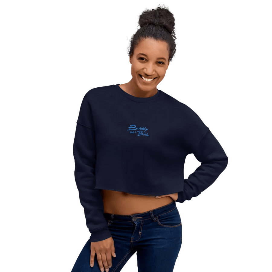 Bubbly and a B*tch (aqua thread) embroidered fleece crop crew product image (6)