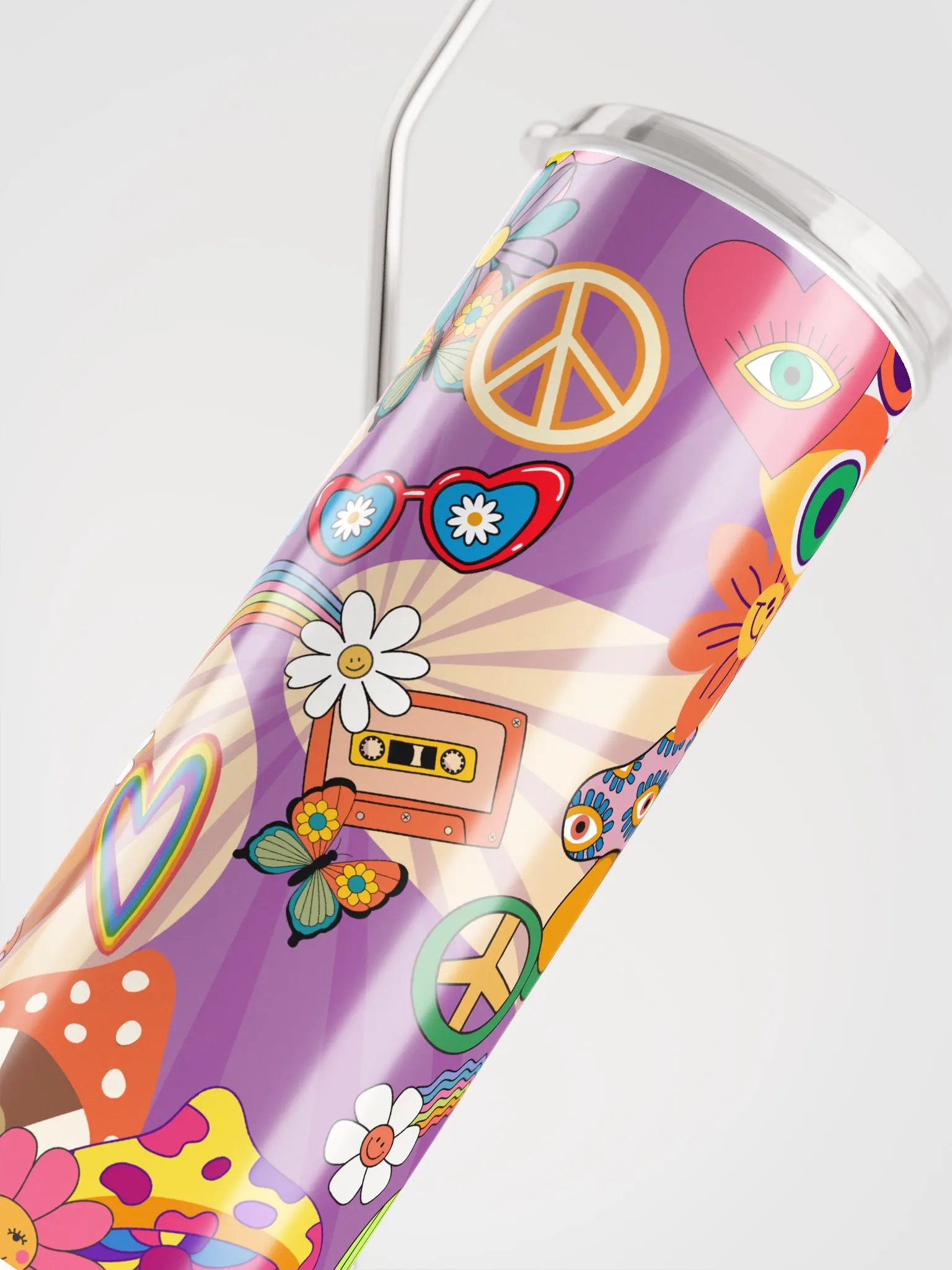 🌼 Boho Hippie Stainless Steel Tumbler | Eco-Friendly 20oz Cup with Reusable Straw product image (5)