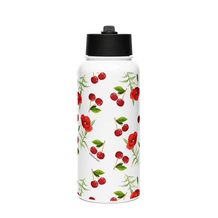 Poppies and Cherries Red and White - Stainless Steel Water Bottle product image (2)