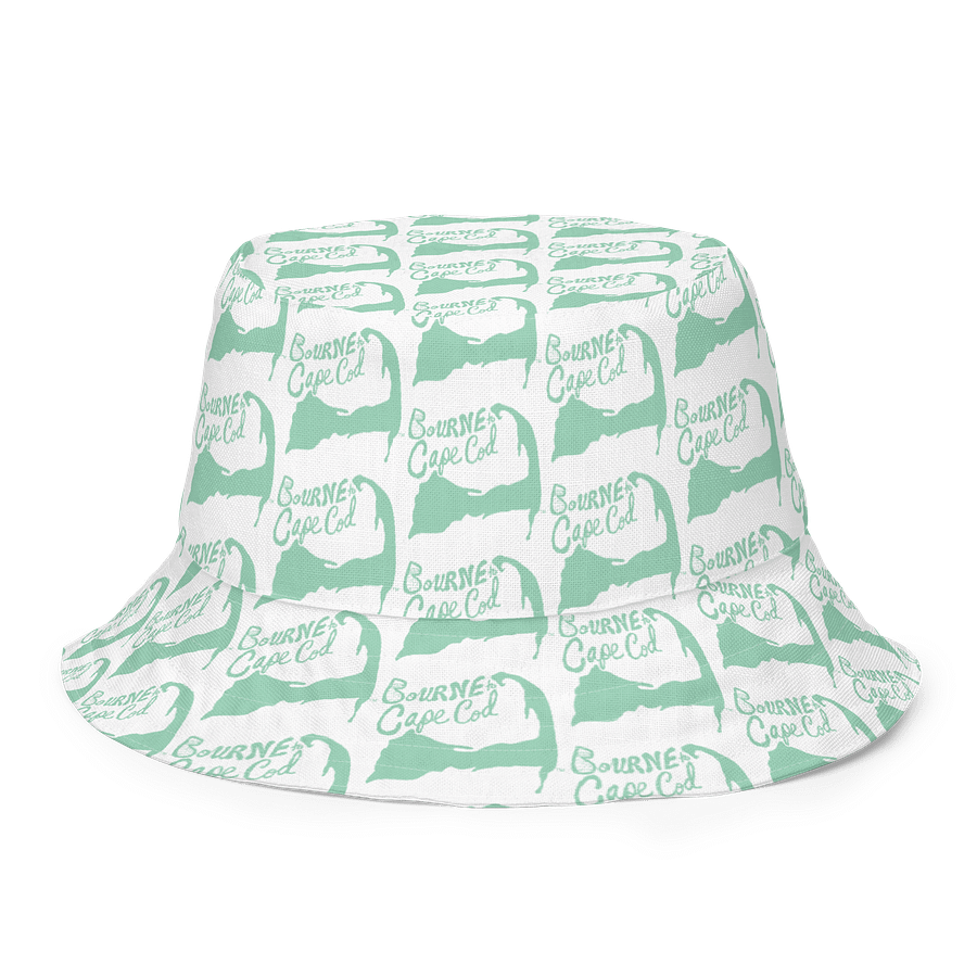 Adults Unisex | Reversible Bucket Hat | BOURNE to Cape Cod™ x BRN.2C.C.™ All-Over Logo Print | Coastal Style Sun Hat | Vista Blue Green & White product image (2)