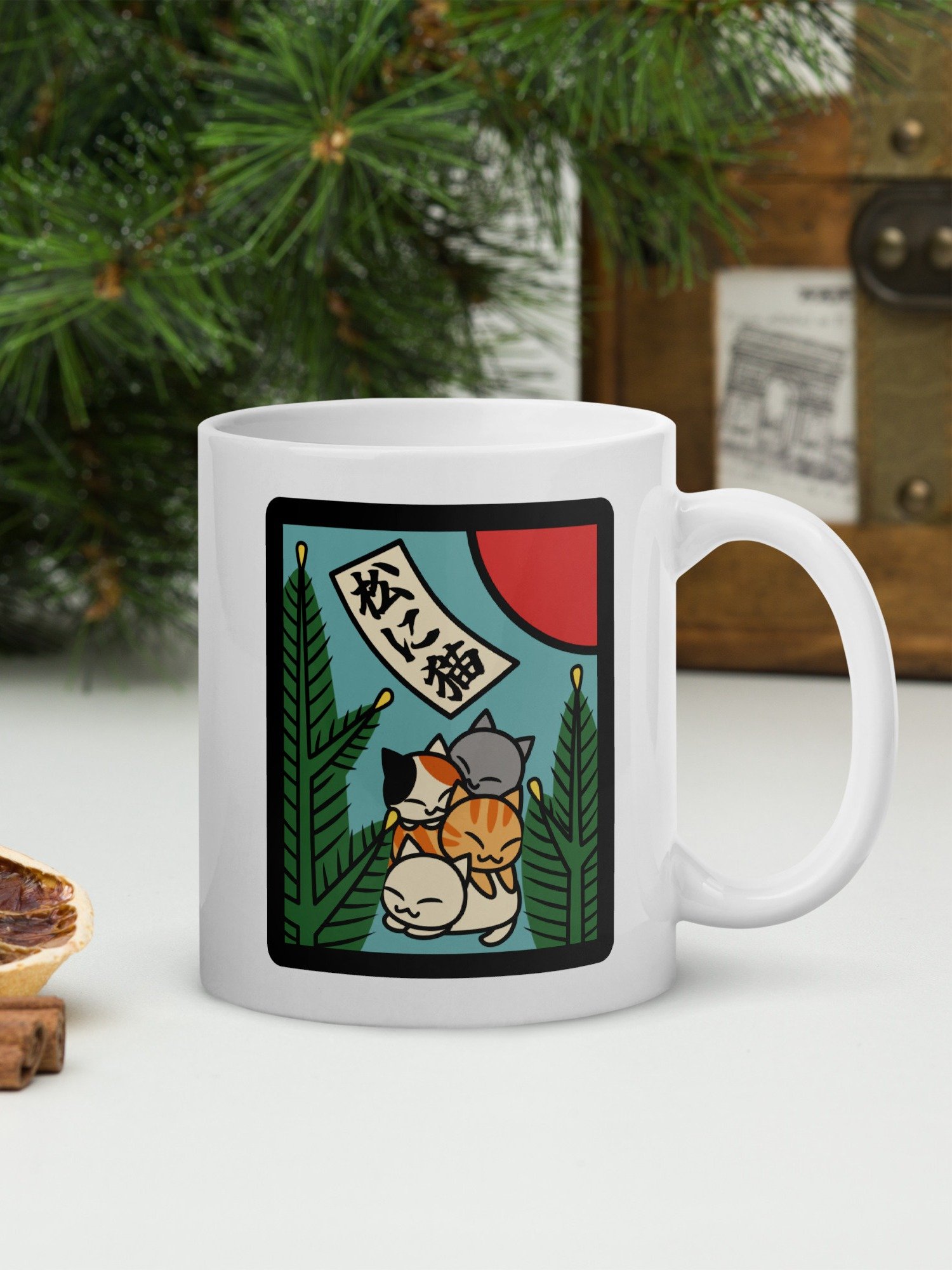 January Hanafuda Japanese Playing Card Cat 11 oz Mug product image (1)