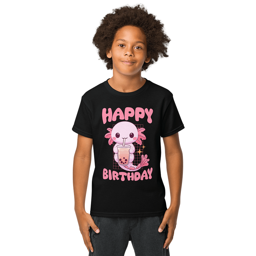 Happy Birthday (Axolotl Drinking Bubble Tea) T-Shirt For Kids product image (1)