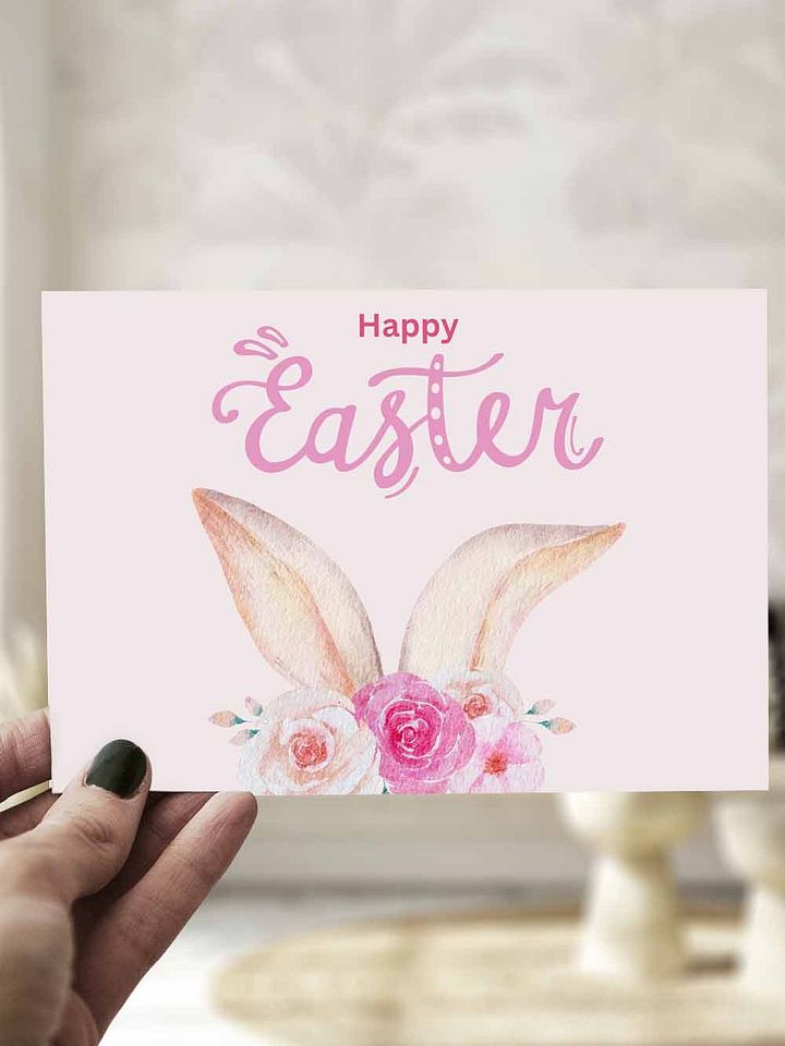 Pink Floral and Bunny Happy Easter Greeting Card product image (1)