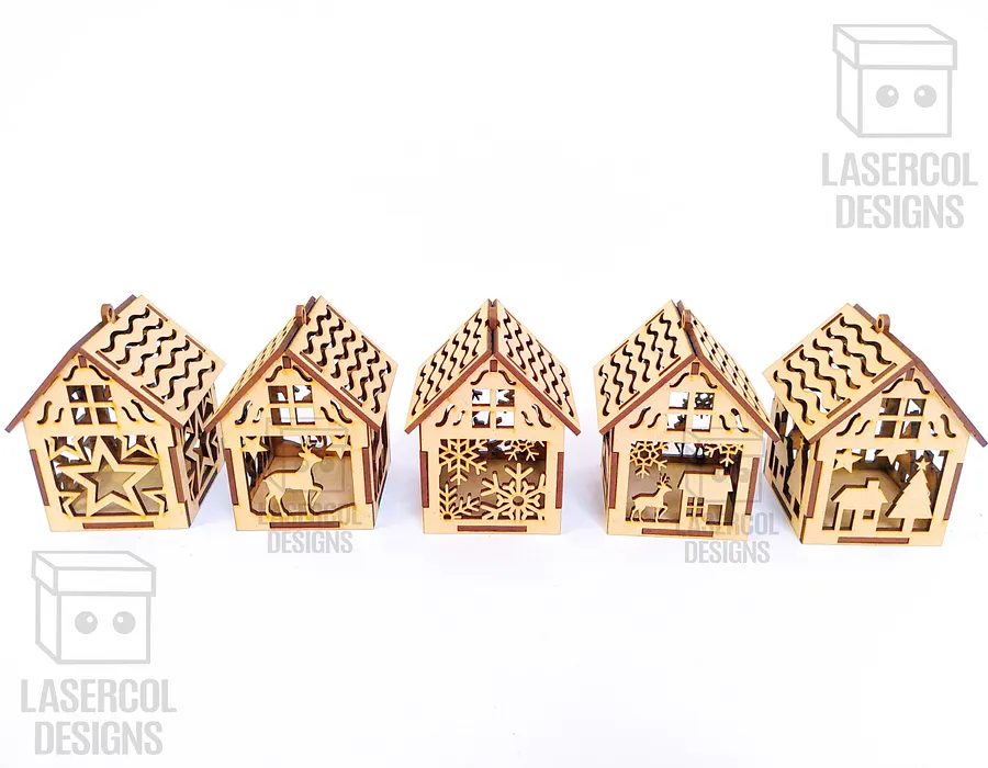 Christmas House Ornaments Set 2 (2 Sizes, 5 Styles) - Laser Cut Files product image (10)