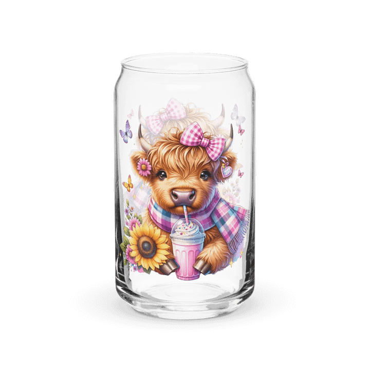 Cute Highland Cow Drinking Milkshake Can-Shaped Glass product image (2)