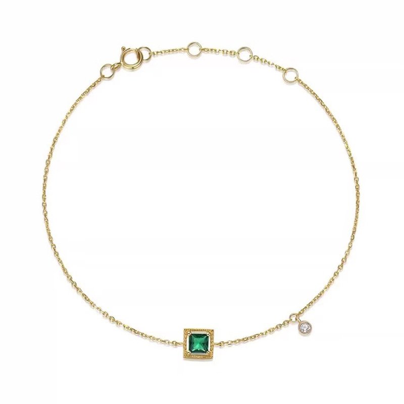 Square Green Gemstone Adjustable Bracelet | 18K Gold Plated product image (1)