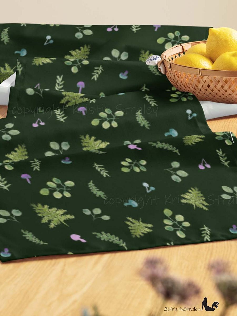 Woodland Ferns & Mushrooms on Dark Green Table Runner product image (8)