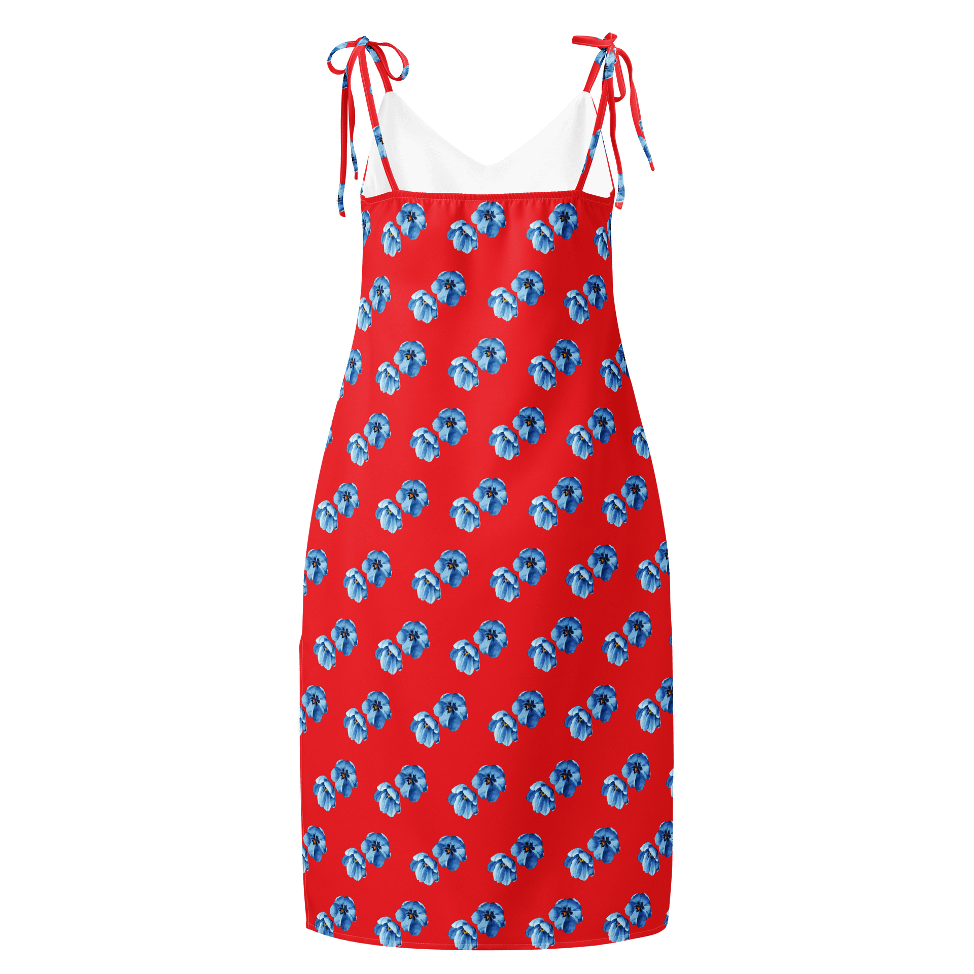 Red & Blue Floral Tie-Strap Midi Chiffon Dress product image (2)