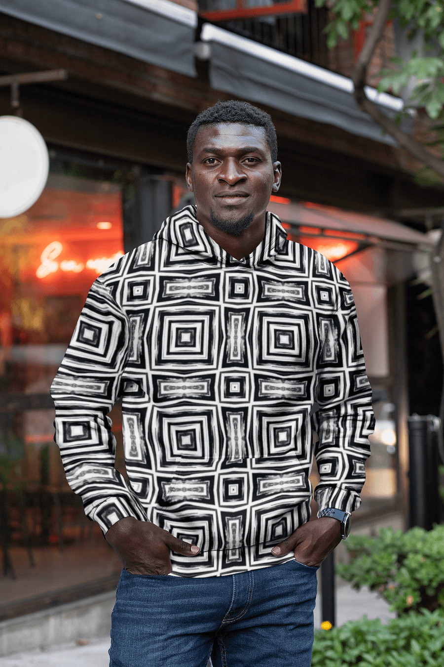Abstract Monochrome Repeating Pattern Unisex All Over Print Hoodie product image (7)