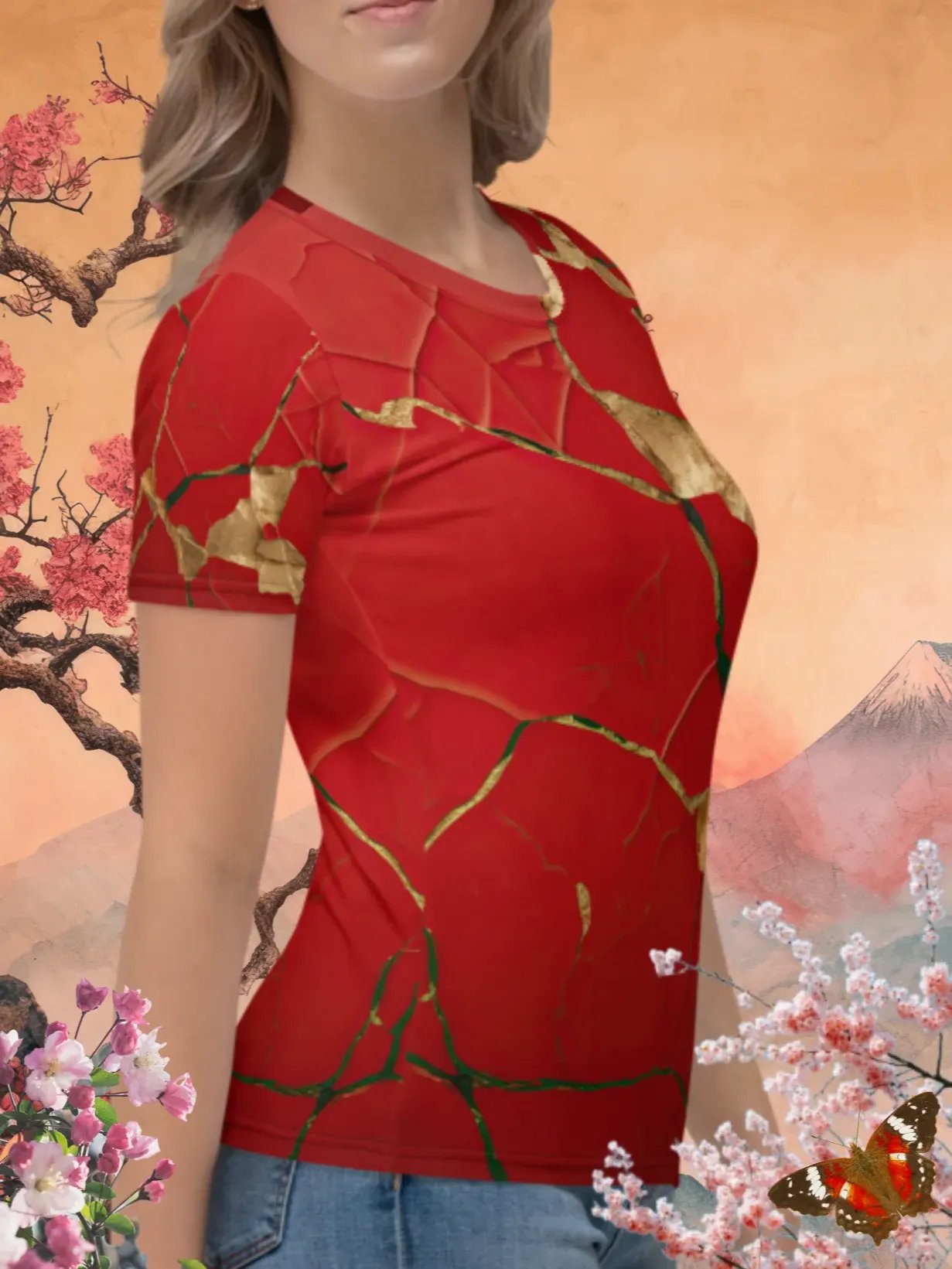 Elegant Red Kintsugi T-Shirt product image (3)
