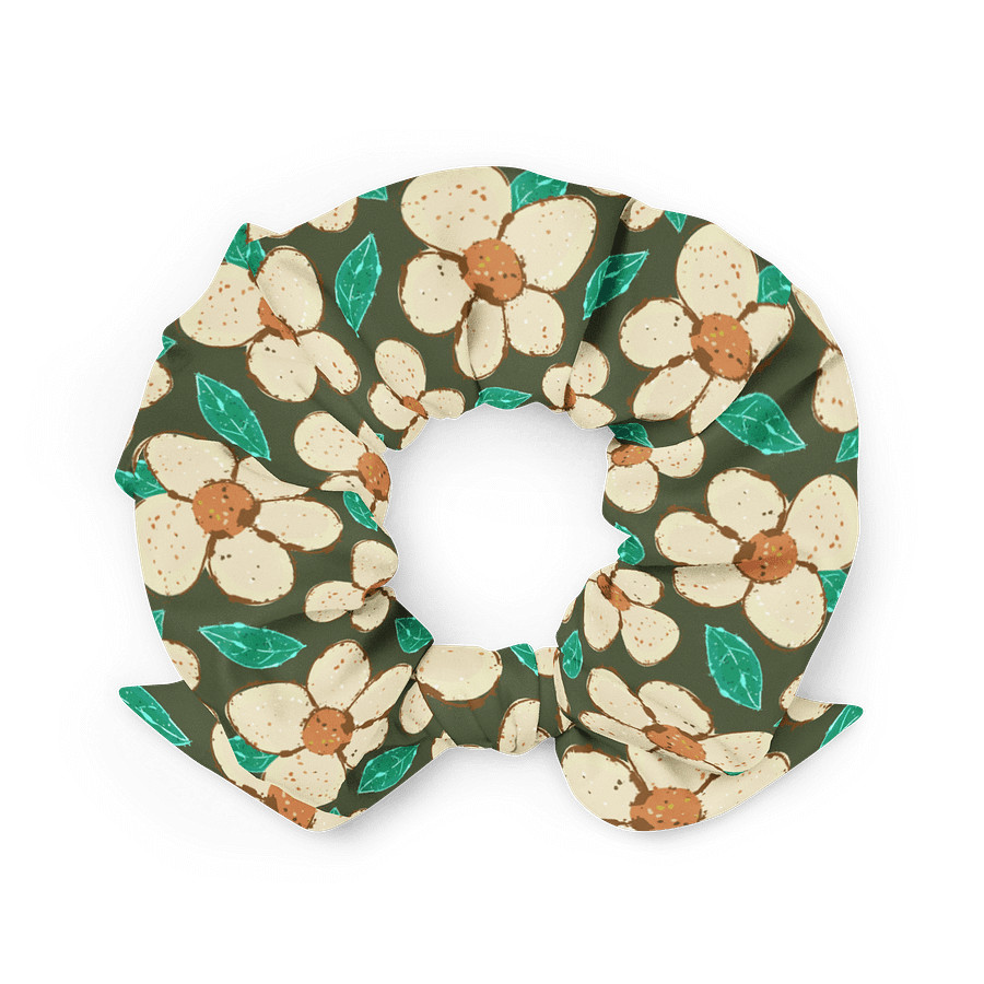 Cream Floral Scrunchie with Green Background – Boho Hair Accessory product image (4)