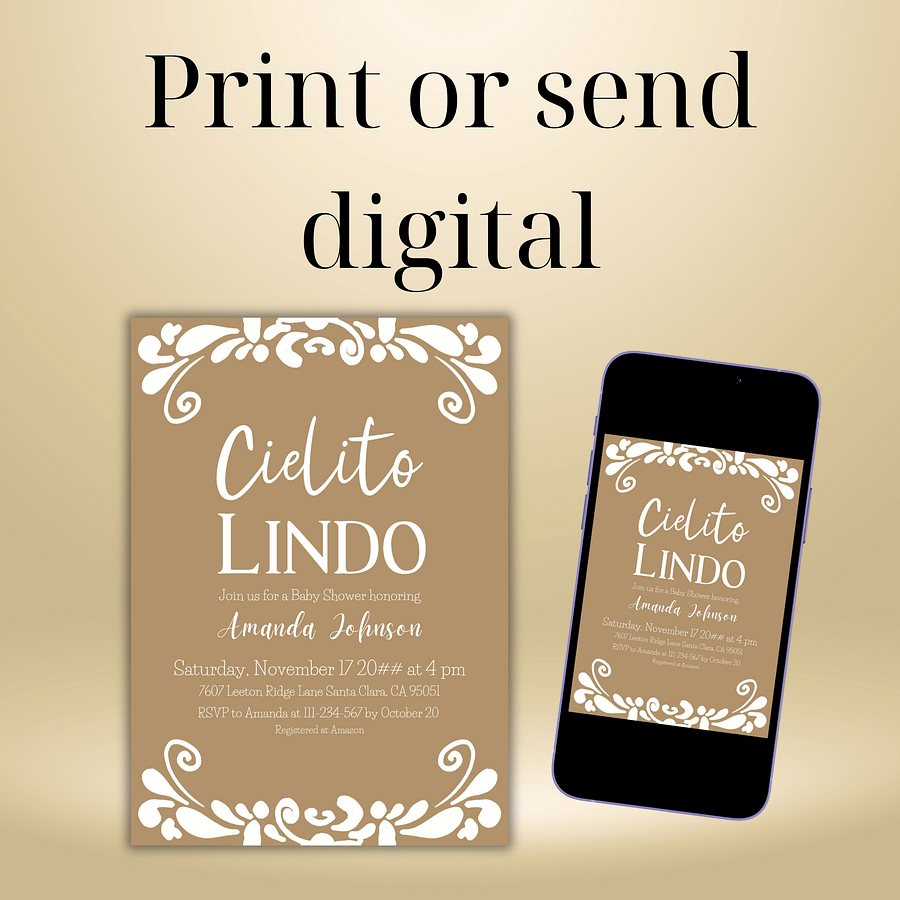 Cielito Lindo Baby Shower Invitation Template for your Talavera Inspired Mexican Fiesta Party - Beige Gender Neutral Printable Invite product image (7)