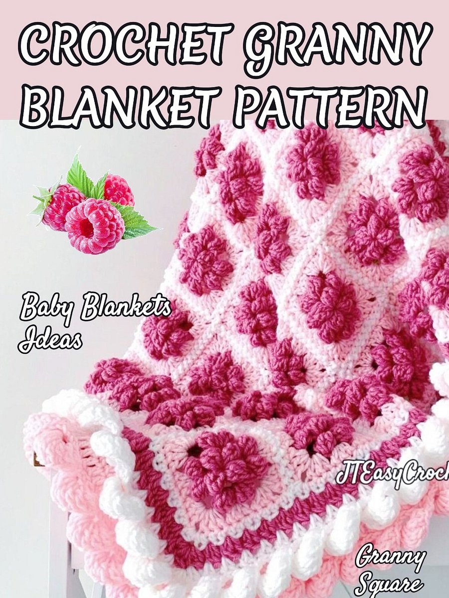 Raspberry Fruit Granny Squares Baby Blanket Crochet Pattern PDF Instant Download product image (8)