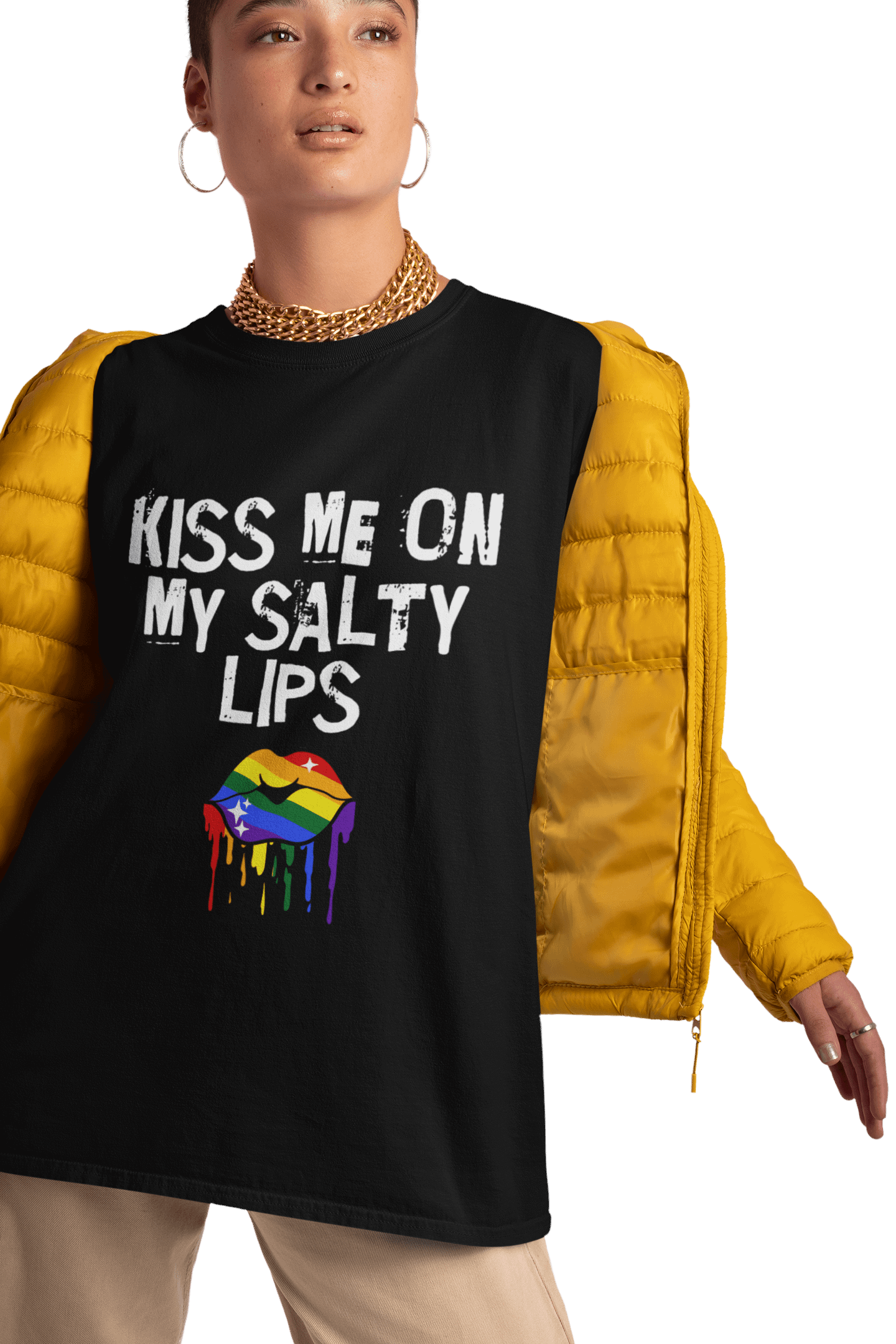 LGBTQ+ T-Shirt - Kiss Me On My Salty Lips - Rainbow (dark) product image (5)