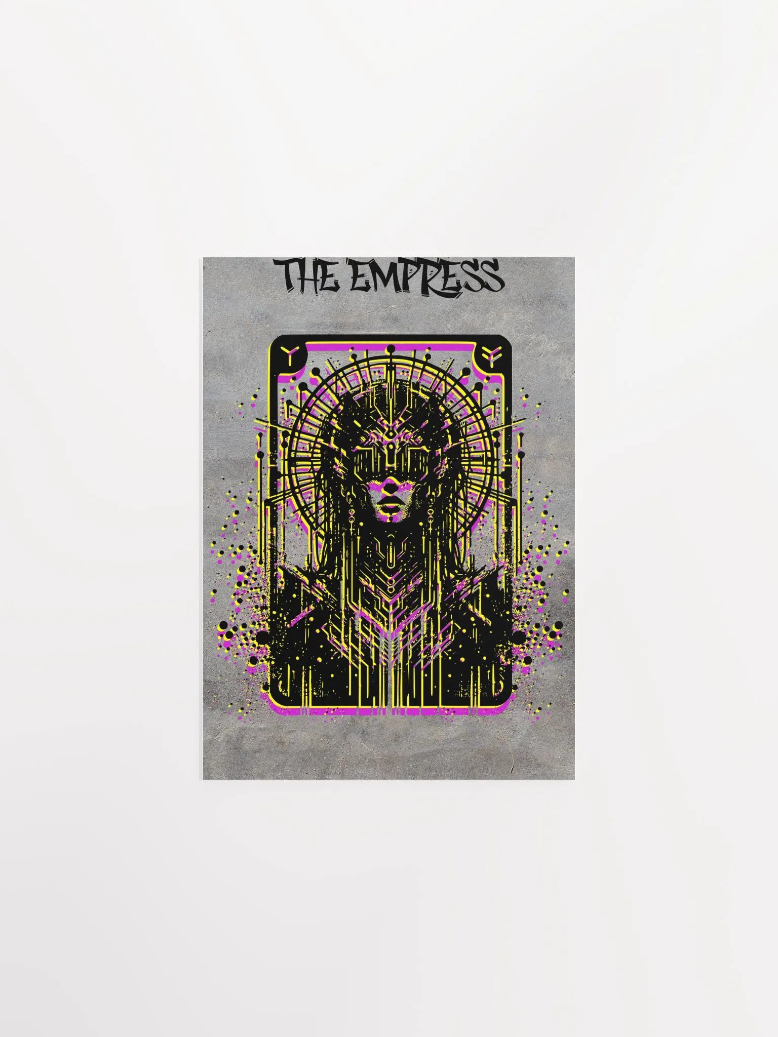 Cyberpunk Tarot Wall Art Poster – "The Empress" Card with Radial Headdress, Cyber Goggles & Ornate Cyber Armor – Futuristic Graffiti Stencil Artwork product image (1)