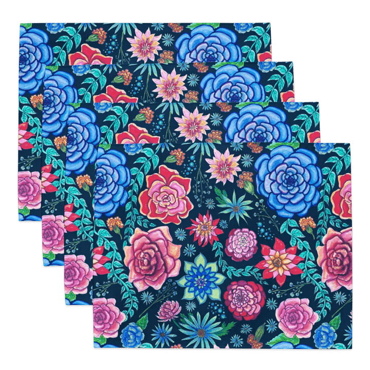 Pink and Blue Bold Blooms Floral Placemats – Set of 4 | MONIQUE FAELLA DESIGNS™ product image (2)