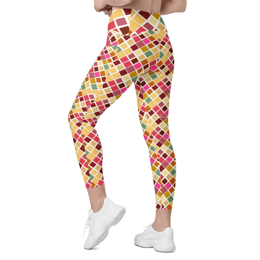 Colorful Square Pattern Design Leggings with Pocket - v5 product image (9)