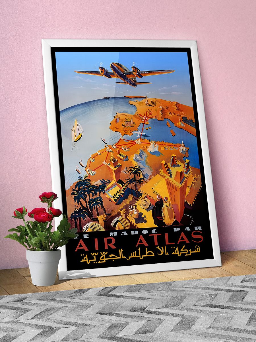 Morocco, Air Atlas, 1951 (Very Rare poster, Enhanced) — retro travel poster, vintage travel print product image (6)