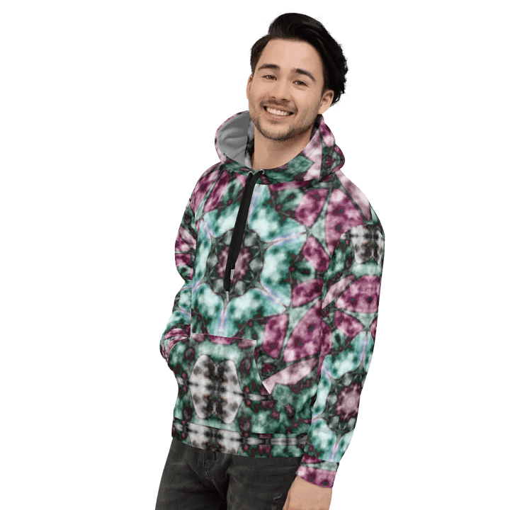 Bohemian 6 Pointed Madala Teal and Pink/ All-Over Print Recycled Unisex Hoodie by Sublicolor product image (1)