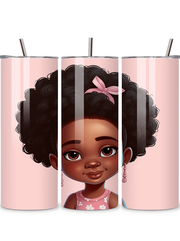 Adorable Afro Princess 20oz Skinny Tumbler with Metal Straw – Cute Pink Bow Design for Kids and Adults – Double-Walled Insulated Stainless Steel Tumbler for Hot & Cold Drinks product image (1)
