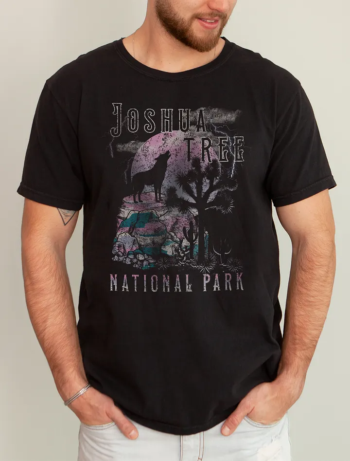 Howling Coyote in Joshua Tree National Park Tee | Retro-Style Western T-Shirt for Travel and Road Trips product image (1)