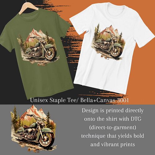 Transport yourself to a bygone era with this captivating image of a vintage-style motorcycle, serenely at rest against a brea...
