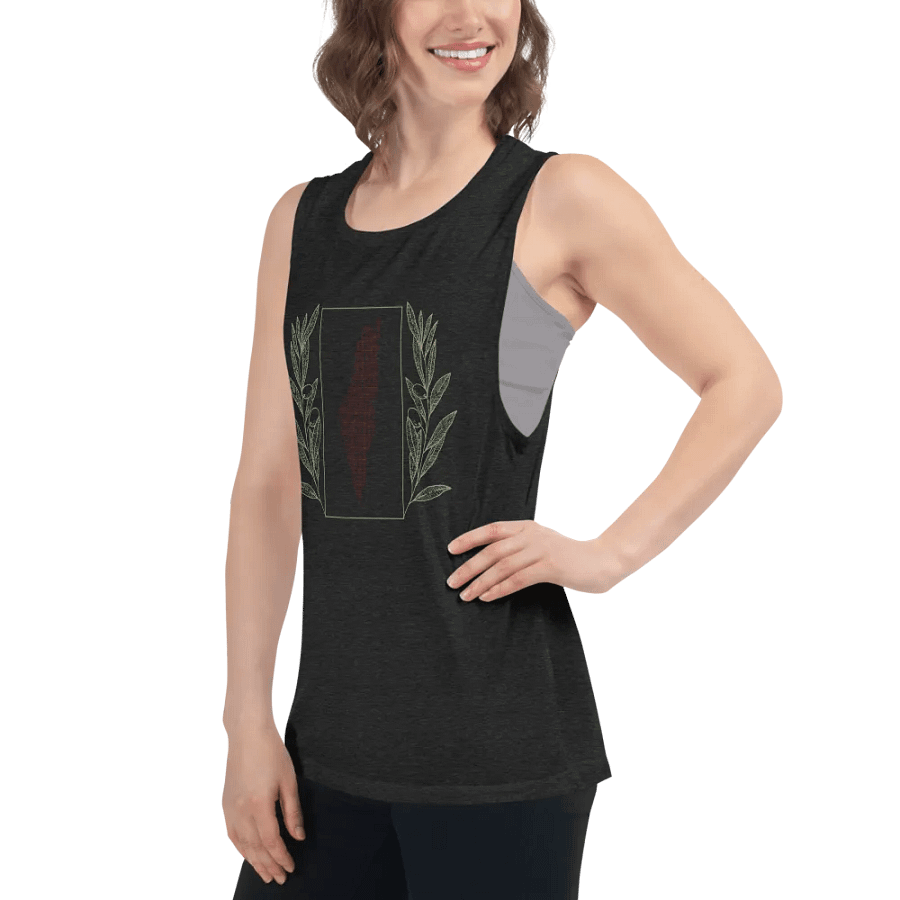 Olive Palestine Design Fitted Flowy Muscle Tank product image (21)