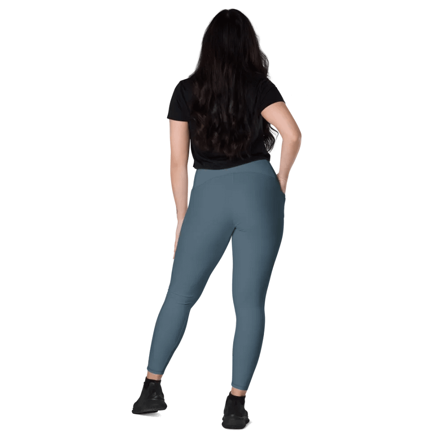 Plain Dark Greyish Blue Soft Summer Women's High Waisted Premium Crossover Leggings with Pockets by Treasure Pie product image (8)
