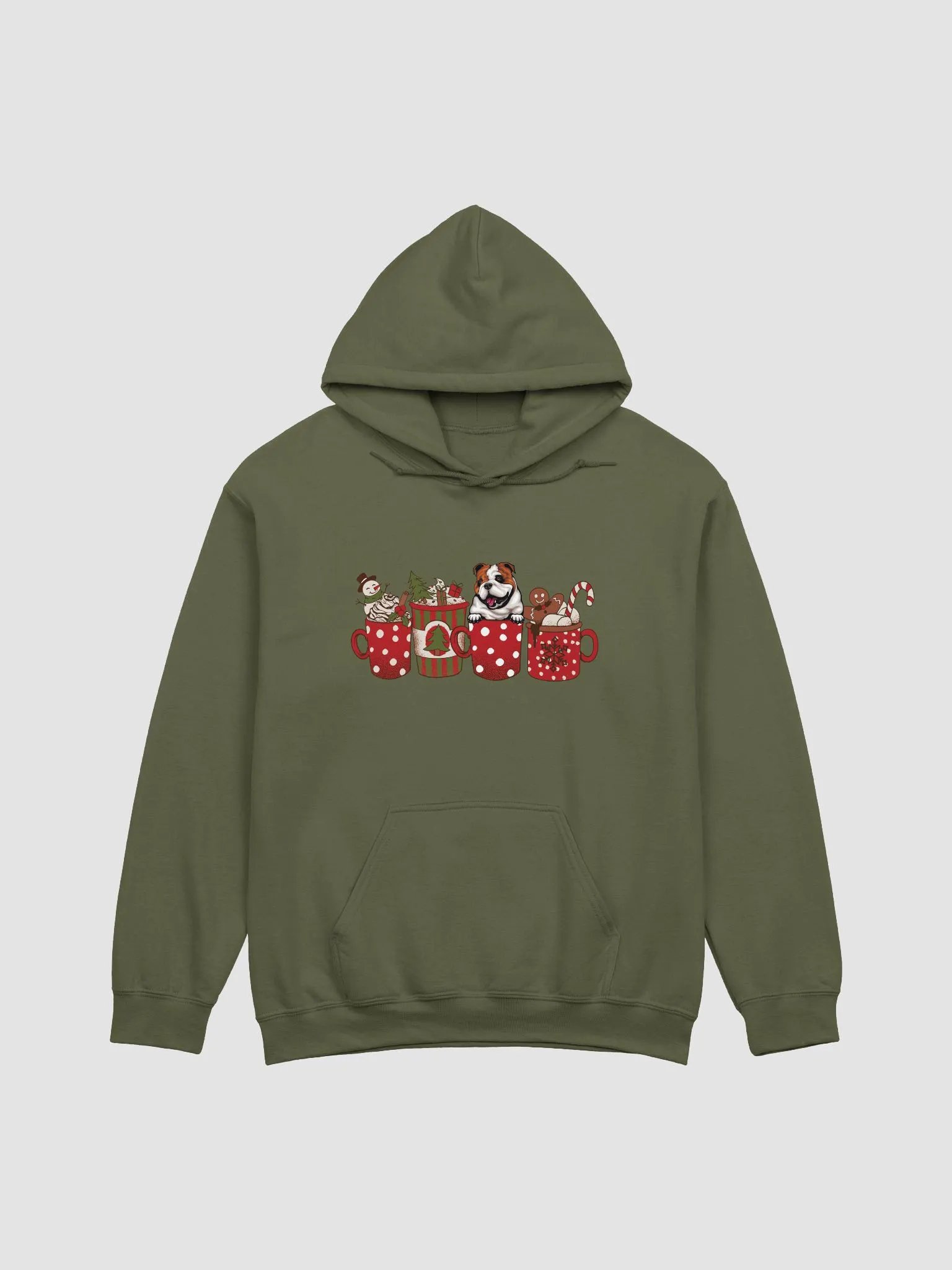 Cute English Bulldog(2) in a Christmas Cup Hooded Sweatshirt | Funny Christmas Pup in a Cup product image (14)