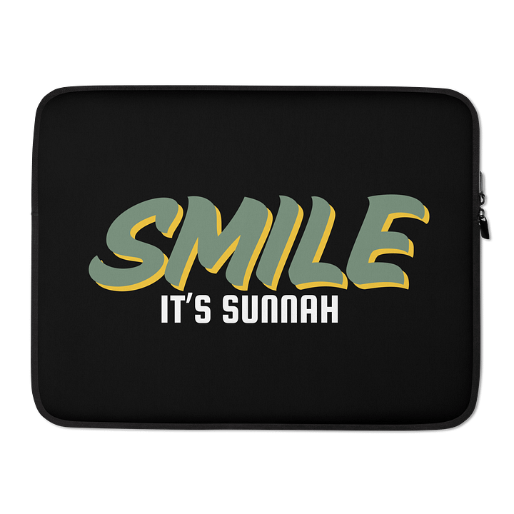 Black "Smile It's Sunnah" Laptop Sleeve in Muted Olive product image (2)