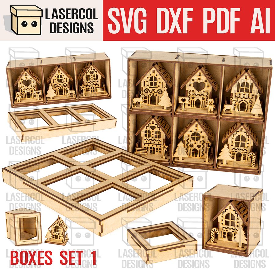 Christmas Houses Ornaments Boxes Bundle (Set 1-2) - Laser Cut Files product image (3)