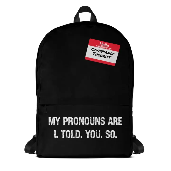 “Conspiracy Pronouns” Back Pack product image (1)