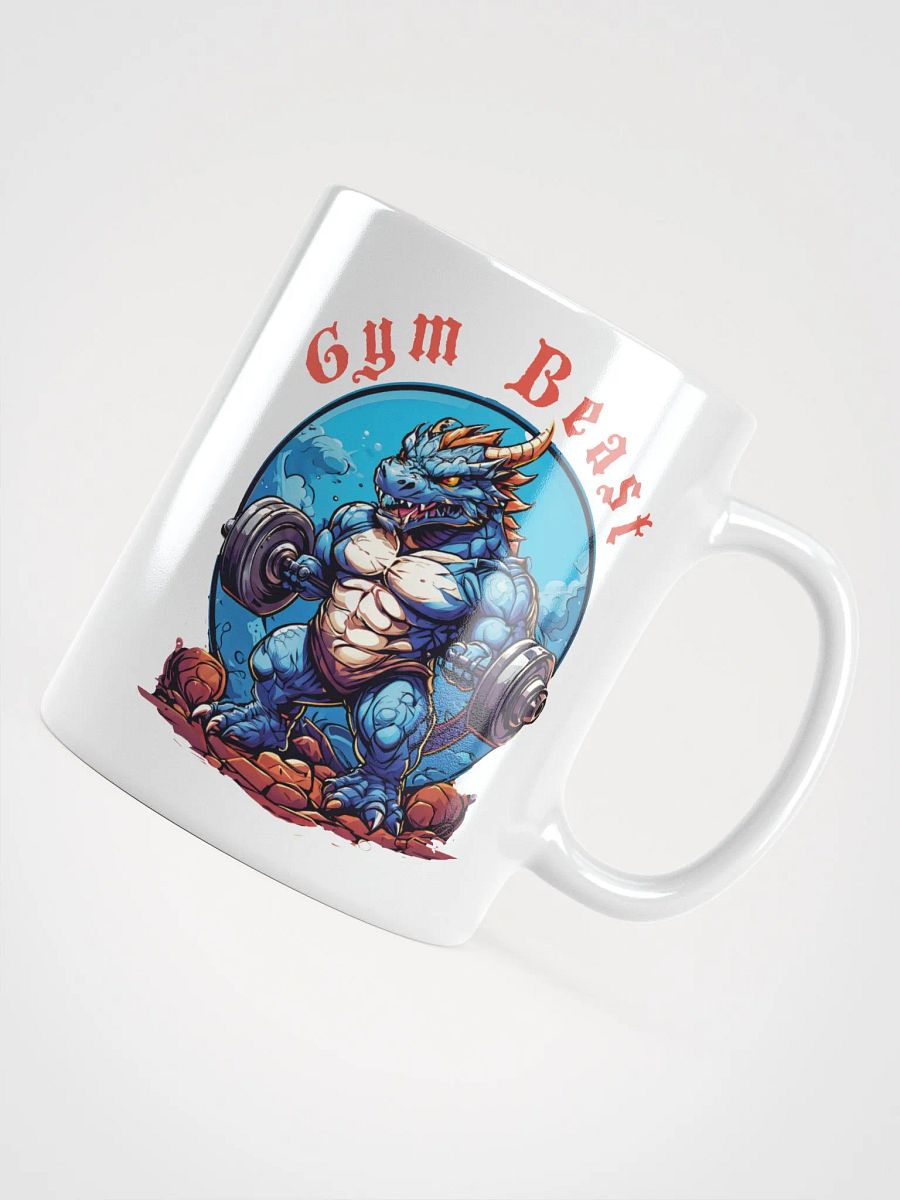 Gym Beast - Unique Funny White Glossy Mug Printed on Both Sides | Cool Strong Muscular Dragon Lifting Weights | Best Gift for Gym Lovers product image (4)
