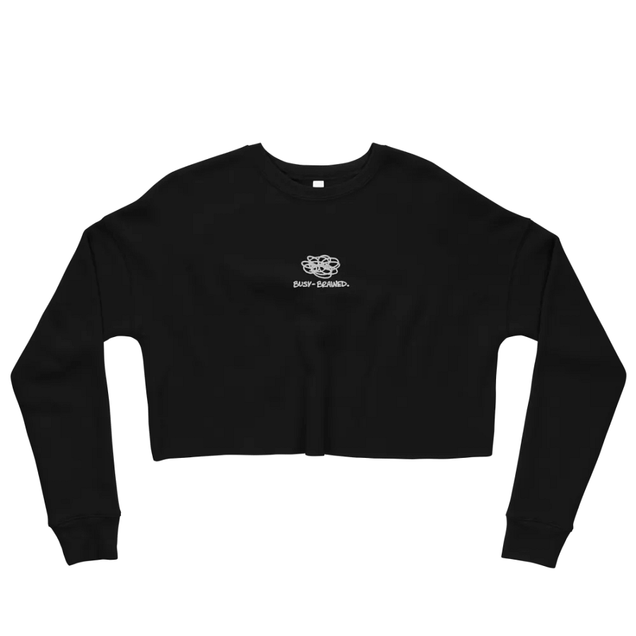 BUSY-BRAINED (white thread) embroidered fleece cropped crew product image (7)