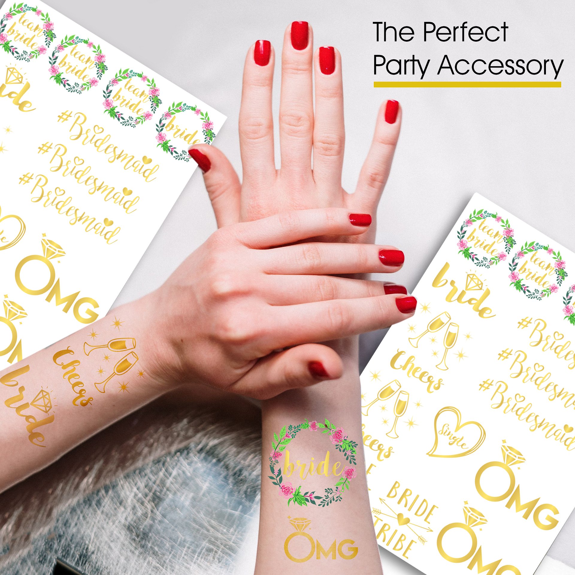 30 Pack Bride Tribe Metallic Gold Foil Bachelorette Party Tattoos: Pack A product image (6)