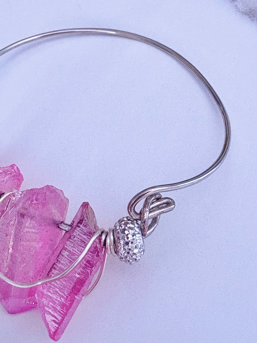 🌊 Mermaid Glow Bangle | Iridescent Pink Glass Crystals | Handmade 6" Diameter | Coastal Charm by Monique Faella Designs™ | MFD-00195 product image (4)