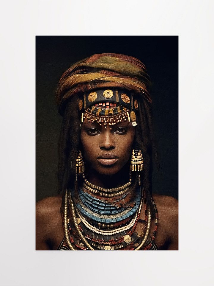 African Woman in Traditional Head Dress, Bronze & Blue Stone Jewelry Poster Print, Unframed product image (1)