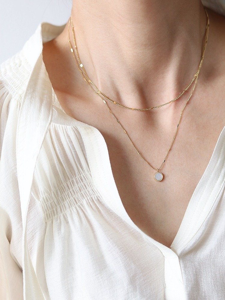 Double-Layer White Shell coin Necklace | 18K Gold Plated product image (5)