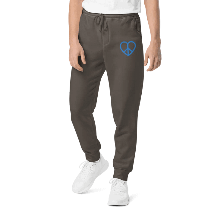 Embroidered Peace-Heart Sweatpants with Pockets (Blue Heart) product image (1)