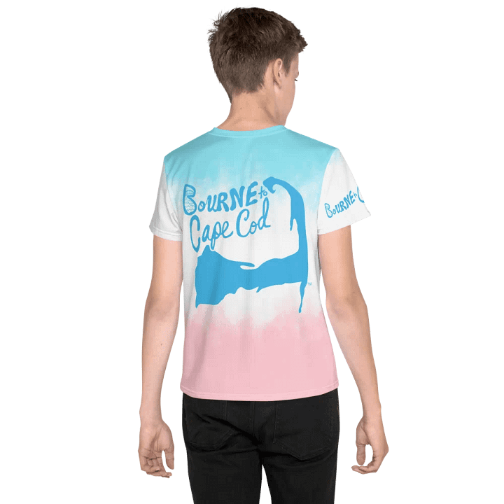 🦈 YOUTH | Boys’ | BOURNE to Cape Cod™ | Logo Tee – All-Over Print | BRN.2C.C.™ | Coastal Explorer Edition 🧭| Blue Logo on Patriotic Pastels product image (2)